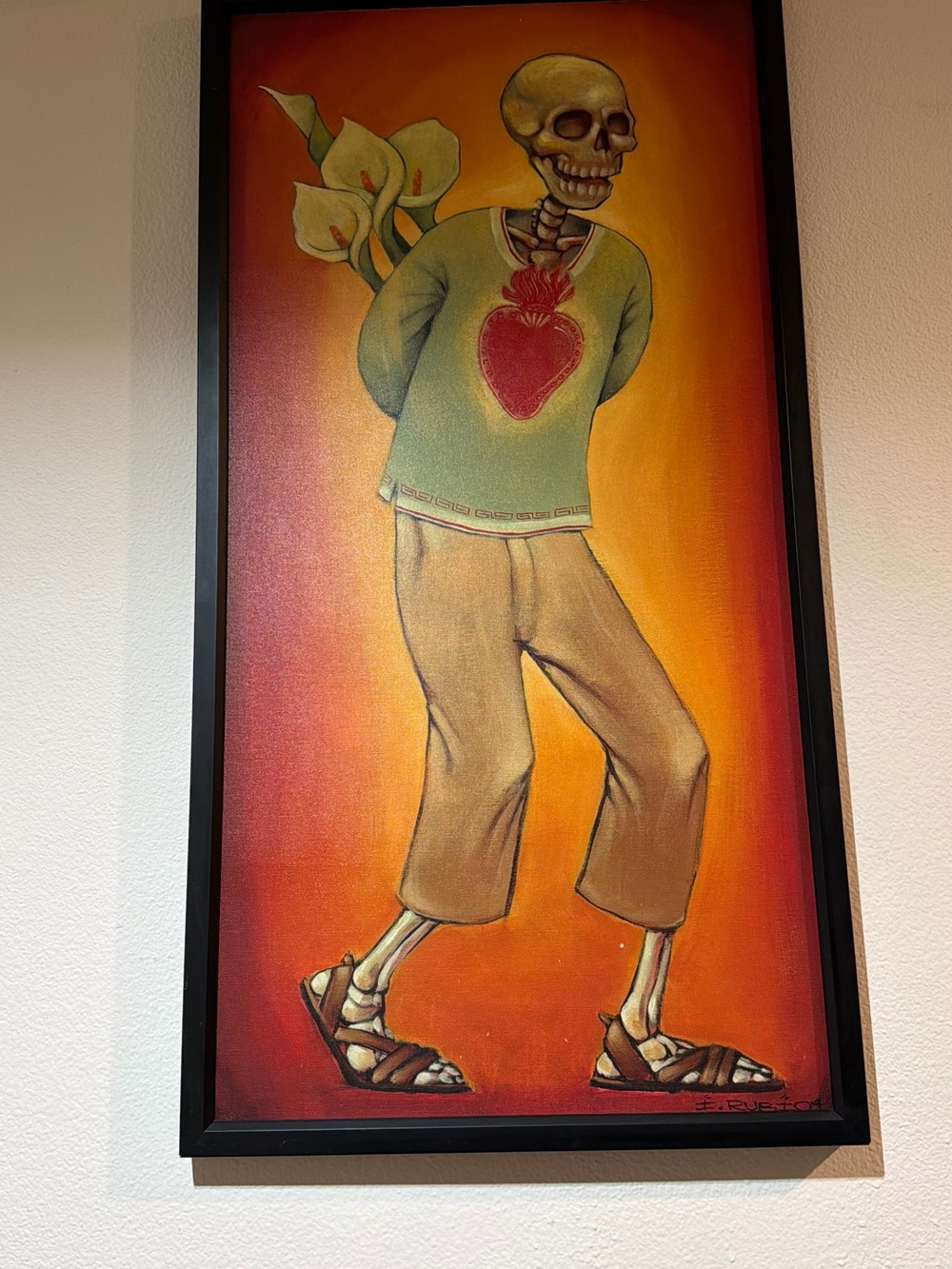 Skeleton with Heart Wall Art - Orange/Green